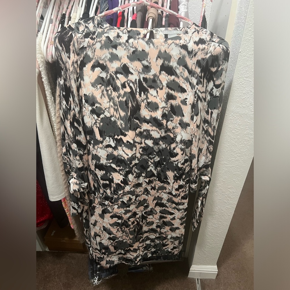 HM H&M CAREER PINK WHITE BLACK PATTERN DRESS SIZE 2